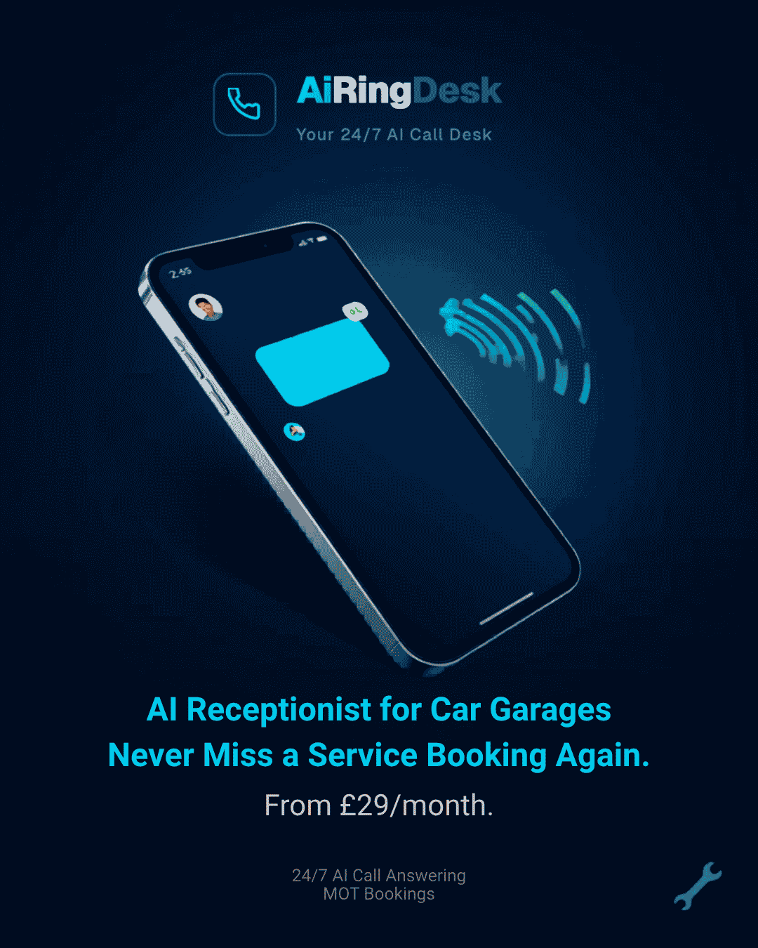 AiRingDesk AI Receptionist for Car Garages and MOT Centres - Never Miss a Service Booking